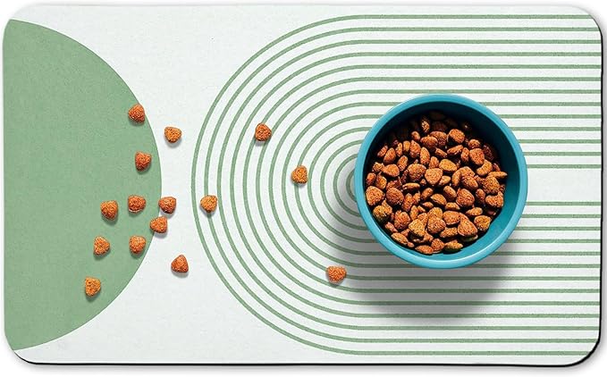 Dog Food Mats for Floors Waterproof, Cat Water Bowl Mats Pet Feeding Absorbent Mat Placemats for Food and Water Green Bohemia 17 * 30 inch