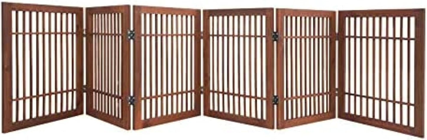 Pet Dog Gate Strong and Durable Freestanding Folding Acacia Hardwood Portable Wooden Fence Indoors or Outdoors by Urnporium (Brown Pet Gate, 6 Panel 24" Tall)