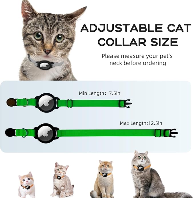 AirTag Cat Collars, Stretchy Collar with Apple AirTag Holder and Bell, Breakaway Ultra Design Elastic GPS Tracking Collars for Cats and Puppies, (7.5-12.5 Inch), Emerald Green