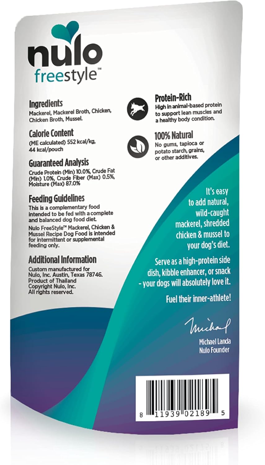 Nulo Freestyle Mackerel, Chicken, & Mussel in Broth Real Meat Dog Food Topper, 2.8 Ounce (Pack of 24)