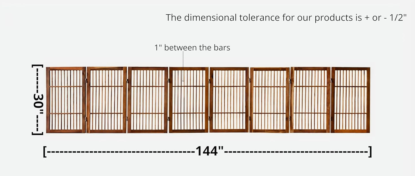 Pet Dog Gate Strong and Durable Freestanding Folding Acacia Hardwood Portable Wooden Fence Indoors or Outdoors by Urnporium (Brown Pet Gate, 8 Panel 30" Tall)