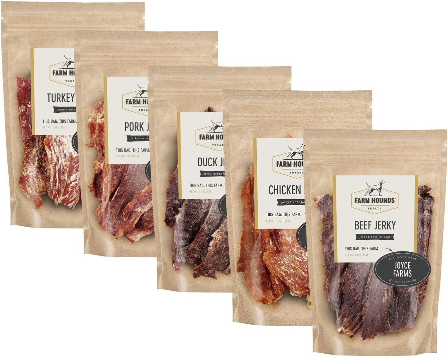 Farm Hounds - Dog Jerky Bundle - Premium Natural Jerky for Dogs - 100% Humanely Raised - Break-to-Size - No Added Fillers - Made in USA - 5 Pack