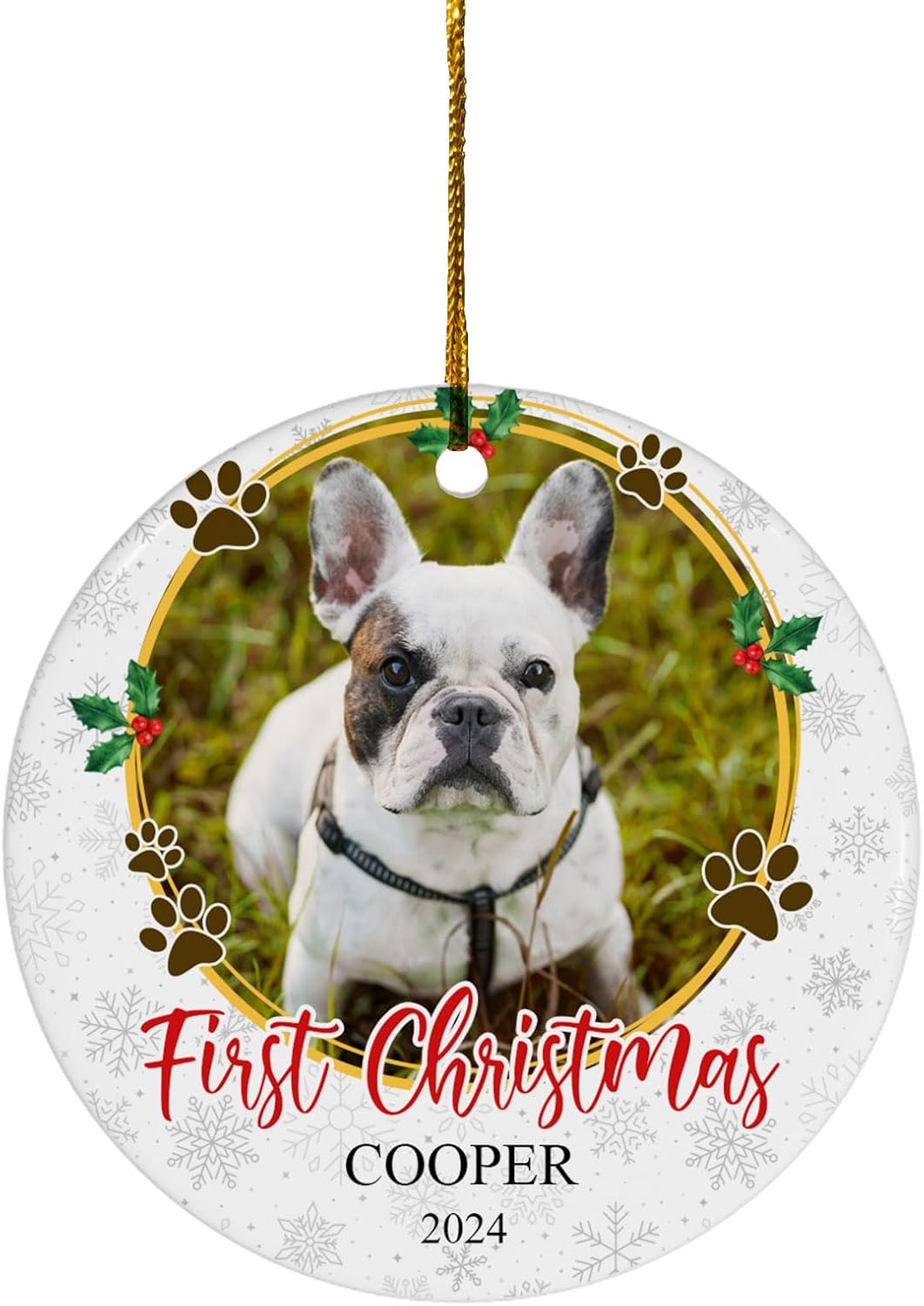 FLOCHIL Personalized Dog Christmas Ornaments, Custom Photo Name for Christmas Trees, Dog First Christmas Ornaments, Best Gifts for Pet Lovers