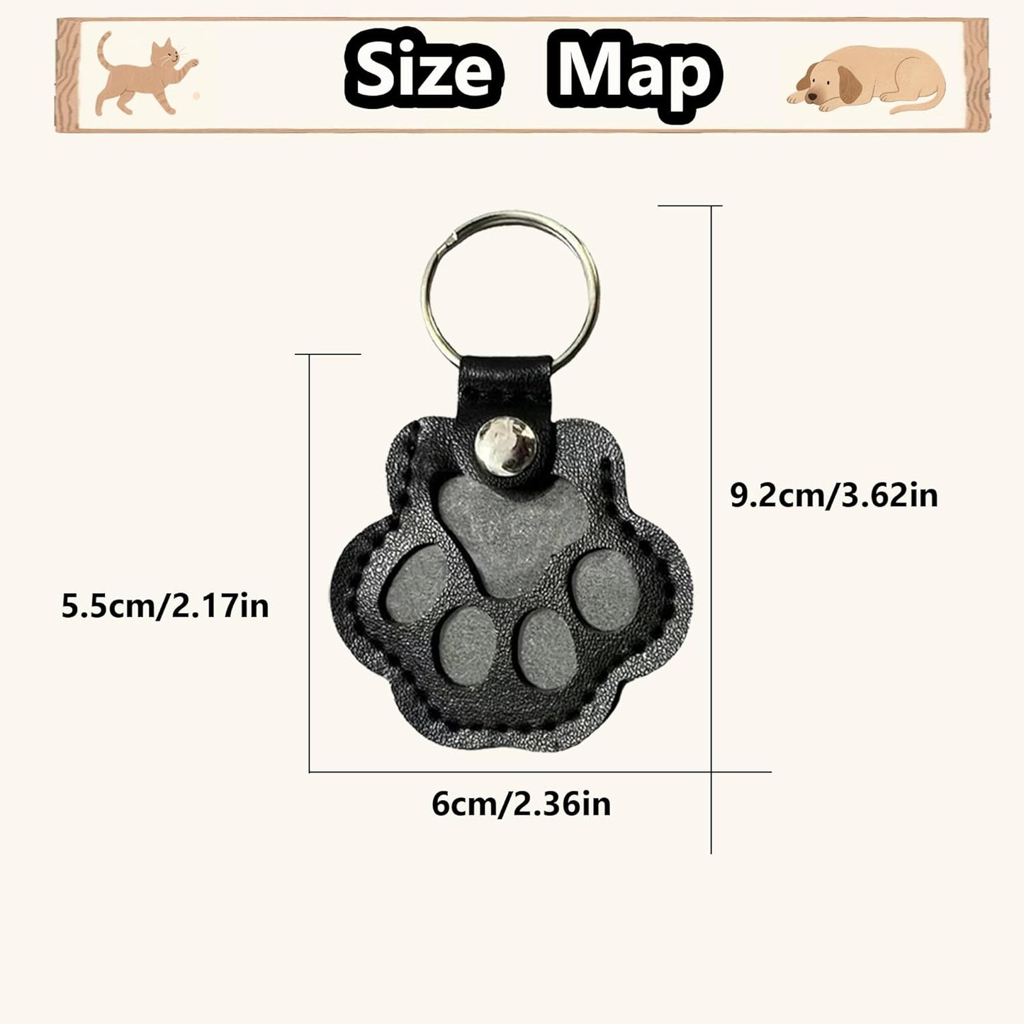 dog fur keepsake keychain cute pet paw shaped leather keychain for dog&cat hair keepsake