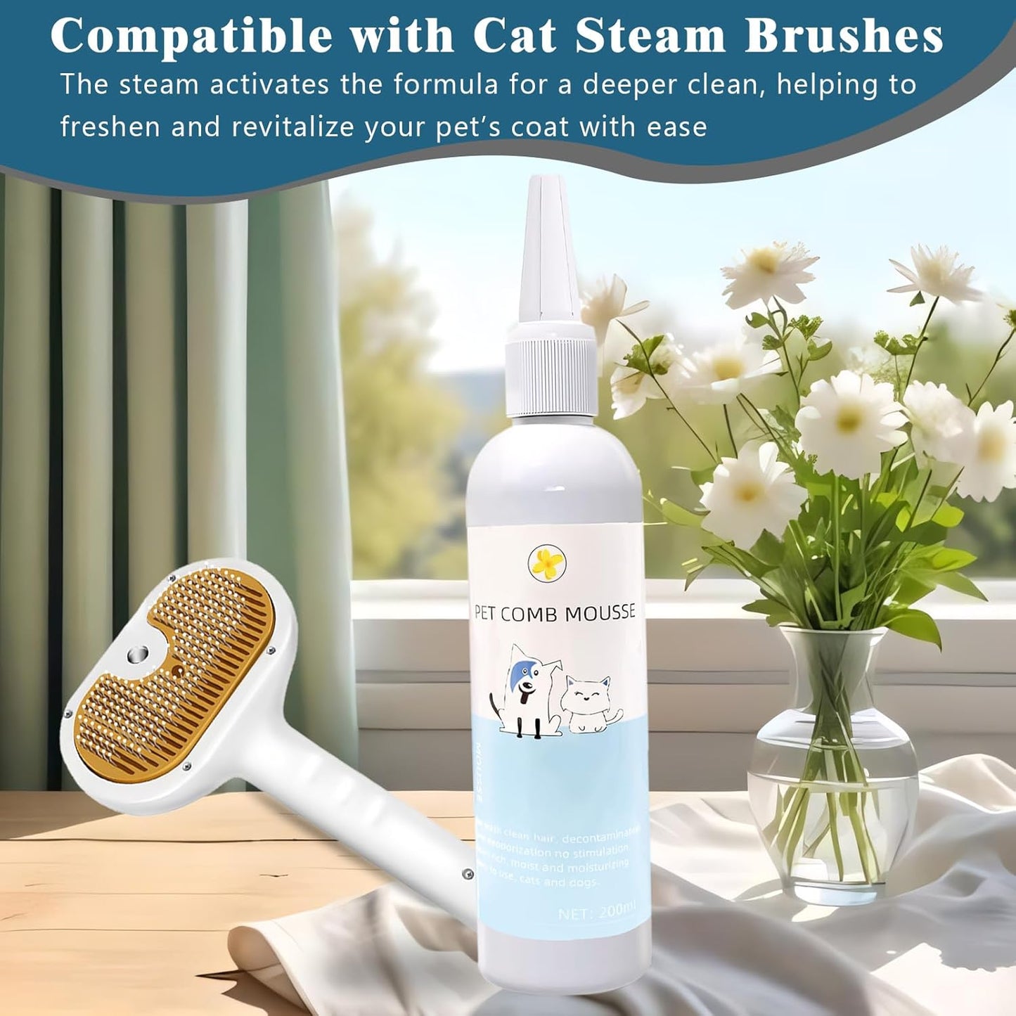 Pet Steam Brush Spray Refill for Dogs & Cats – Pets Waterless Shampoo, 3-in-1 Grooming Spray Comb Mist, 1*Shampoo(Steam Brush not Included)