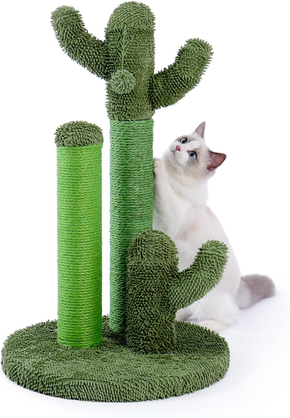PAWZ Road Cat Scratching Post Cactus Cat Scratcher with 3 Scratching Poles and Dangling Ball Large 27 Inches