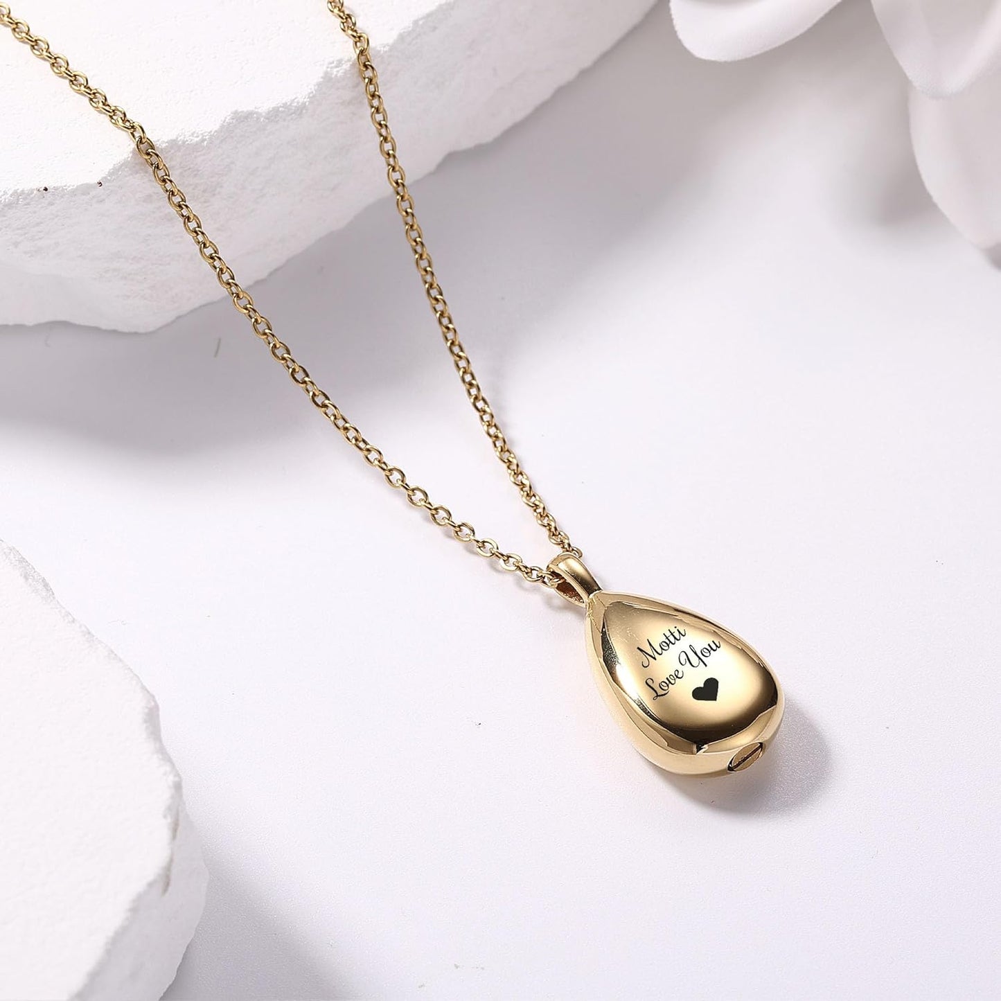 MMXX Personalized Pet Portrait Teardrop Urn Necklace with Name/Photo Stainless Steel Pendant - Cremation Jewelry for Pet Memorial Gifts - Funnel Kit Included