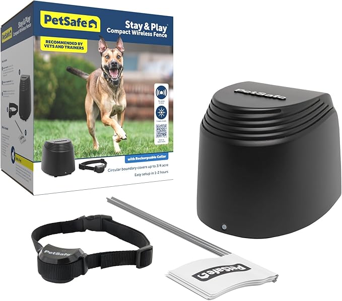 PetSafe Stay & Play Compact Wireless Fence - Portable & No-Dig - Covers Up to 3/4 Acre - for Dogs 5lb+