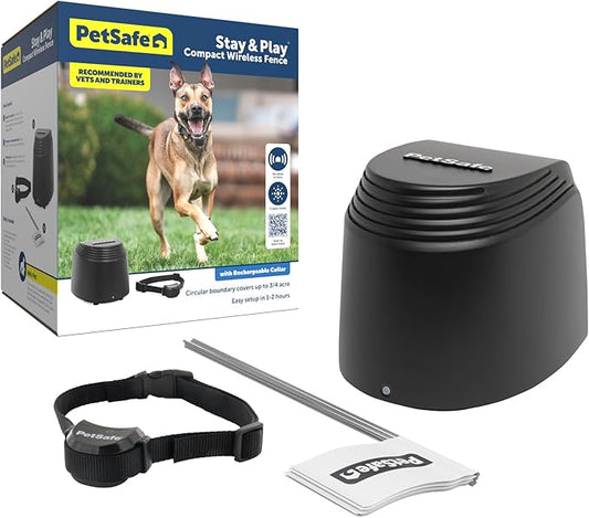 PetSafe Stay & Play Compact Wireless Fence - Portable & No-Dig - Covers Up to 3/4 Acre - for Dogs 5lb+