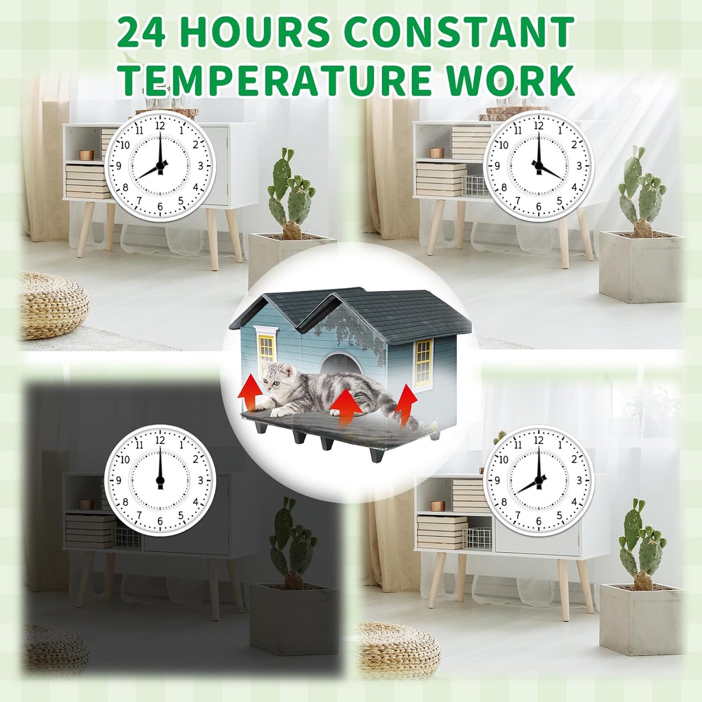 Heated Cat Houses for Indoor/Outdoor Cats with Elevated Heated Cat Bed Providing Safe Feral Cats, Easy to Assemble