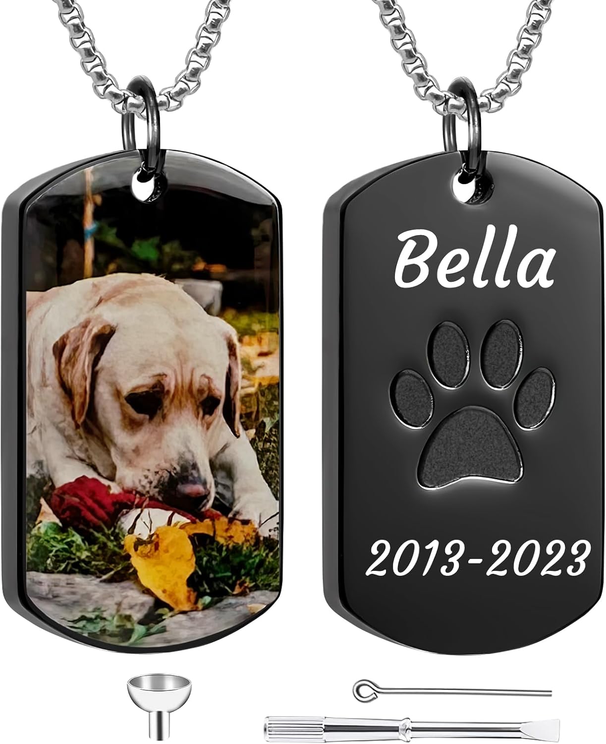 Funnylife Personalized Pet Urn Necklaces for Dog Cat Ashes Custom Photo Text Stainless Steel Cremation Jewelry Pet Loss Memorial Gift