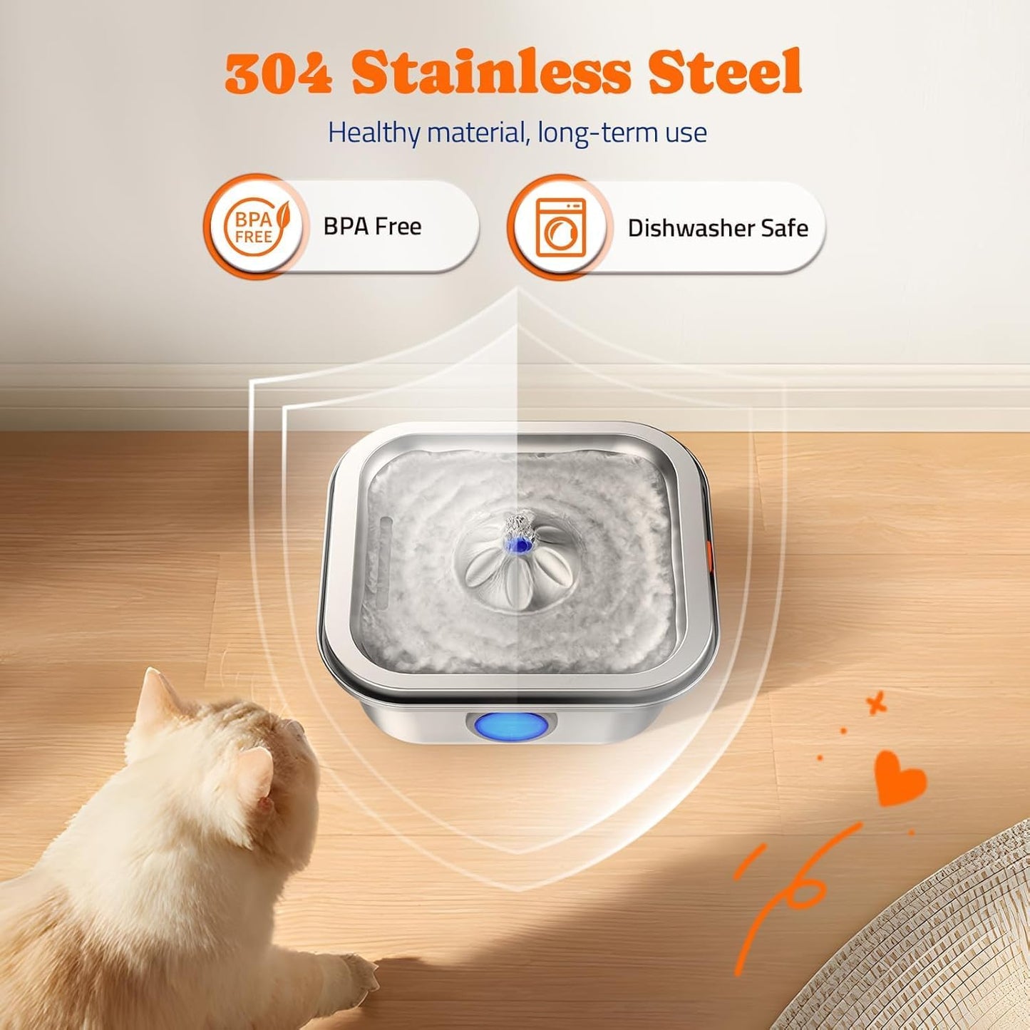 Cat Water Fountain Stainless Steel, 4L/135oz Cat Fountain, Automatic Dog Drinking Dispenser with Water Level Window, 10 Filters, Metal Pet Water Bowl Indoor, Quiet Pump, Easy Cleaning