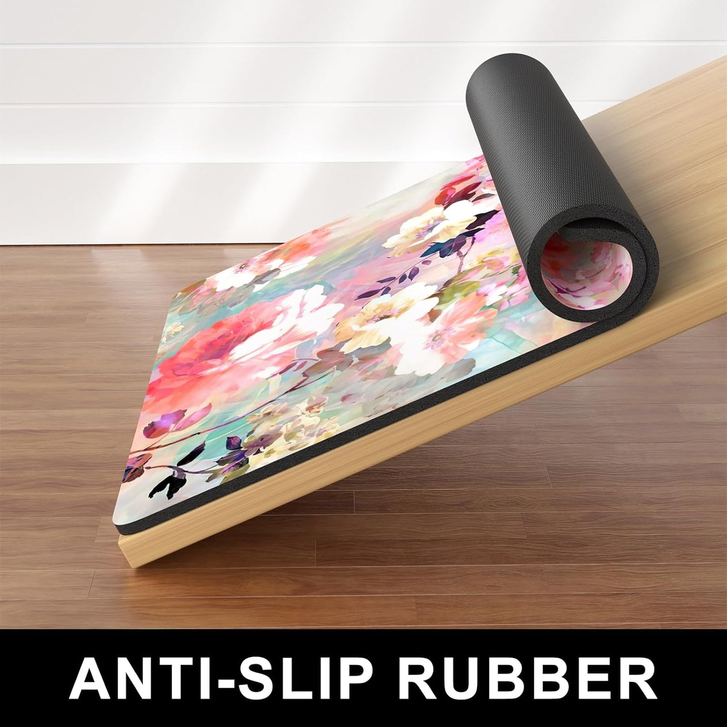 Dog Food Mat, 16" x 24" Flower Absorbent Dog Cat Bowl Mat for Food and Water, Cute Anti-Slip Rubber Pet Feeding Rug Protect Floors, Placemat for Feeding & Watering Supplies, Pink