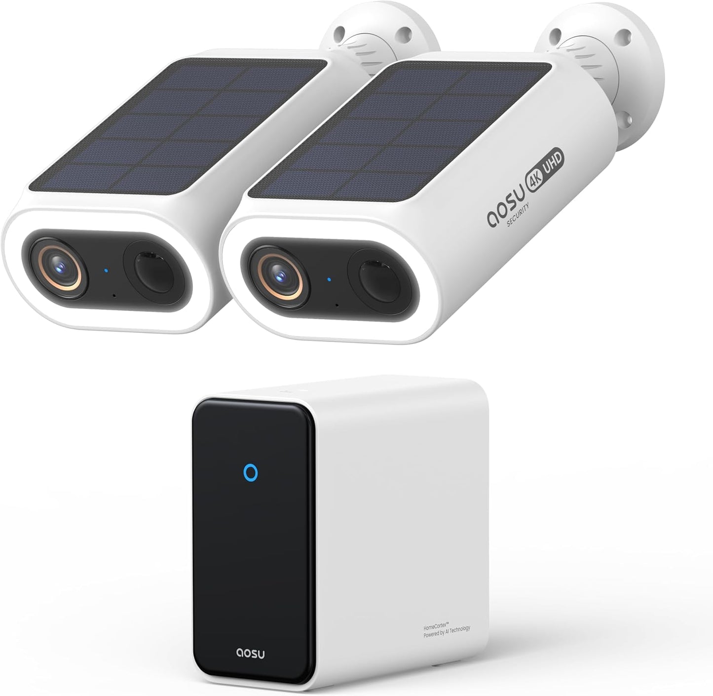 AOSU 4K Security Cameras Wireless Outdoor System, 2-Cam Kit with HomeCortex AI, Face Recognition & Behavior Detection, Dual Solar Power, Expandable Up to 16TB, No Monthly Fees for Home Surveillance