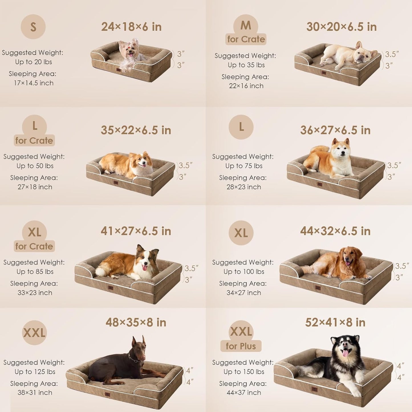 EHEYCIGA Orthopedic Dog Beds for Extra Large Dogs, Waterproof Memory Foam XL Dog Bed with Sides, Non-Slip Bottom and Egg-Crate Foam Big Pet Couch Bed with Washable Removable Cover, Camel