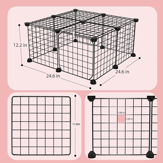 Guinea Pig Cages with Door and Top, 25x25x12inch Small Animal Cage, 12pcs Metal Grid Panels Small Animal Playpen, Expandable Cage for Guinea Pigs, Rabbits, Hamsters and Hedgehogs, Kitten