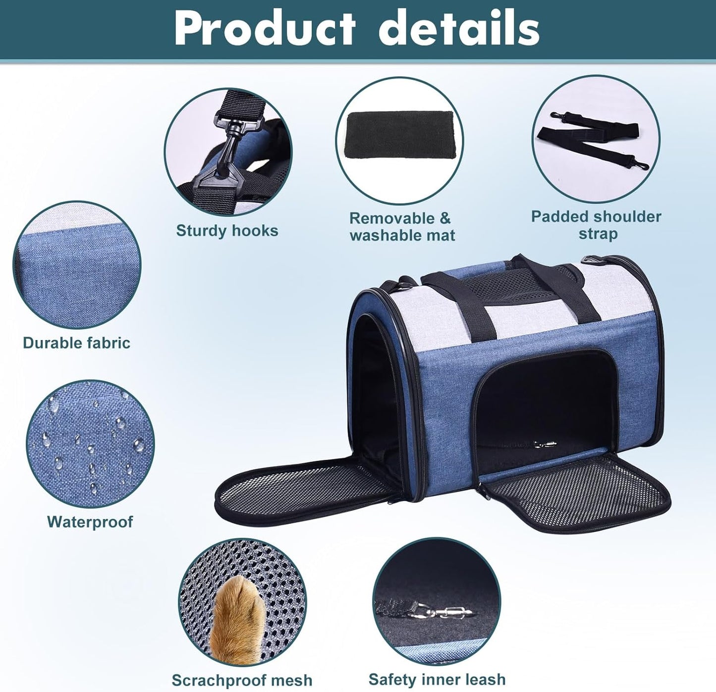 JESPET Soft-Sided Kennel Pet Carrier for Small Dogs, Cats, Puppy, Airline Approved Cat Carriers Dog Carrier Collapsible, Travel Handbag & Car Seat