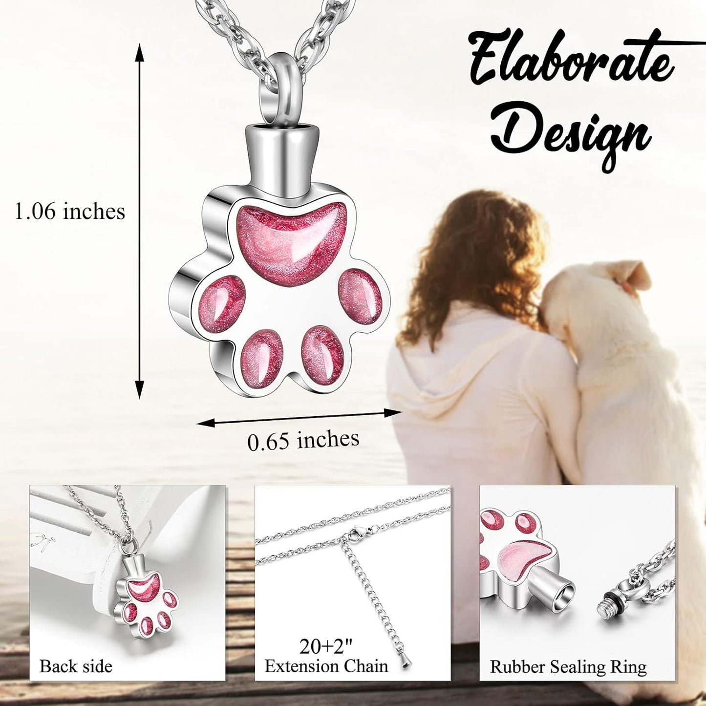 abooxiu Paw Print Urn Necklace for Ashes Cremation Necklace for Pet Ashes Stainless Steel Ash Necklace Memorial Ash Holder