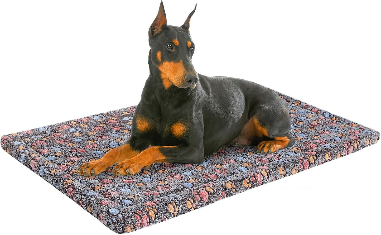 BEAUTYZOO Dog Bed Crate Pad 48 x 30 inch, Washable Dog Crate Mat for XX-Large Sized Dogs, Anti-Slip Pet Crate Bed Kennel Pad, Durable Cozy Puppy Sleeping Mat Rectangle Mattress, Colorful Paw