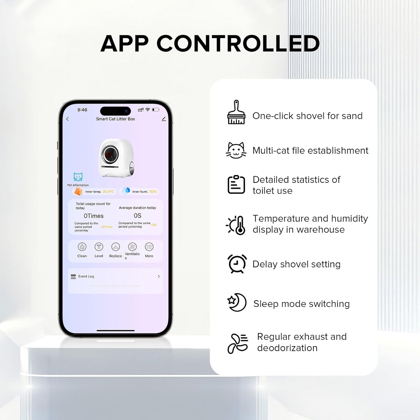 Extra Large Automatic Cat Litter Box Self Cleaning, Large Capacity Litter Robot with App Control Smart Odor Removal Safety Protection for Multiple Cats