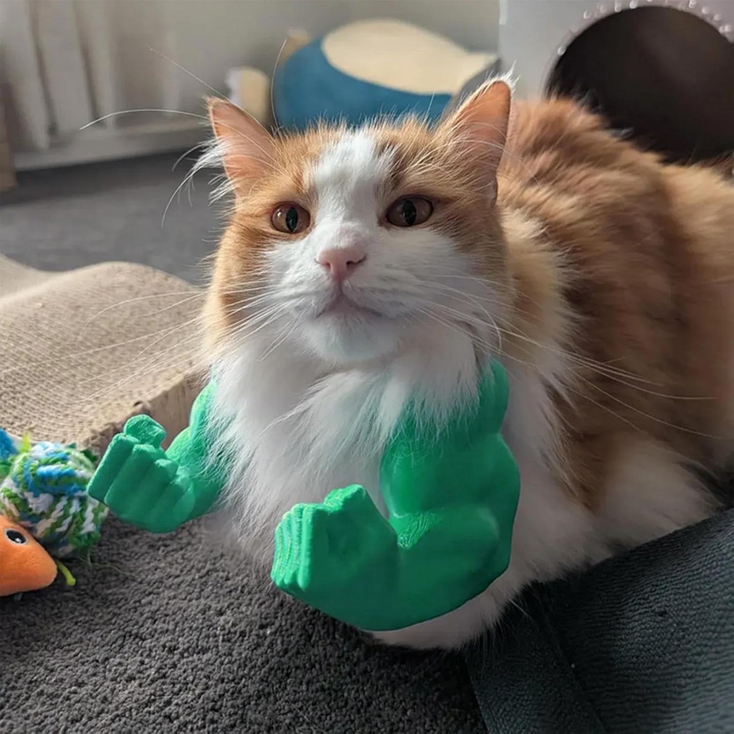 Cat Muscle Arms, Cat Halloween Costumes, 3D Printed Muscle Arms Cats Accessory, Funny Pet Giant Hand Muscles Arm Costume, Kitten's Superhero Cosplay for Kitten Birthday Party Supplies (Green)