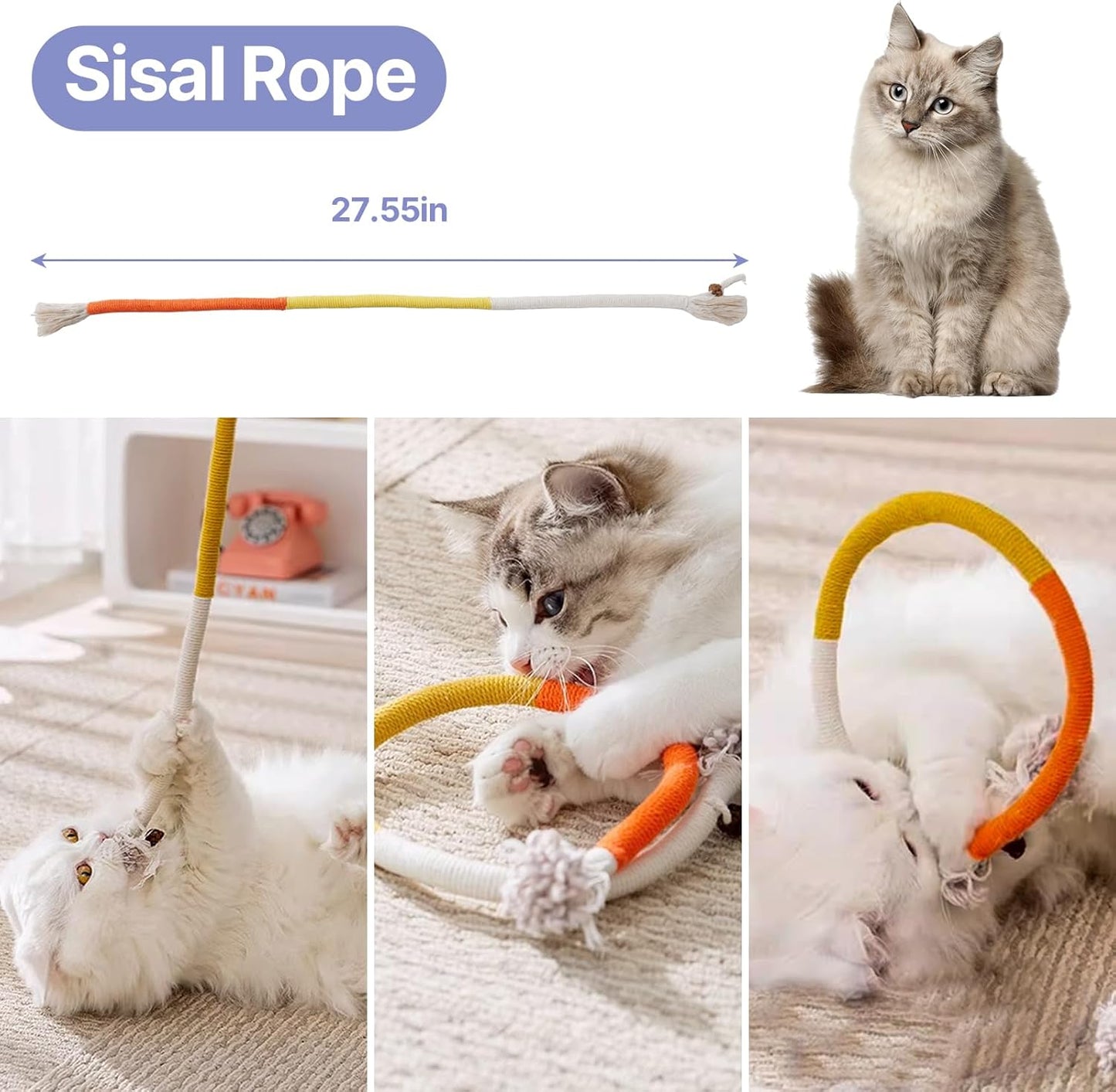 Cat Toys for Indoor Cats-7 Pieces Emrichment with Speedy Tail Moving Ball,Chirping Bird,Silvervine Sticks,Chew Rope,2 Cat Ball Toy,Hanging Caterpillar,Interactive Cat Toys for Bored Indoor Adult Cats