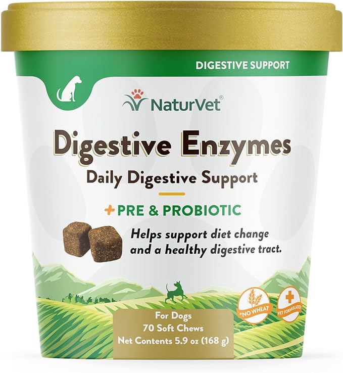 NaturVet – Digestive Enzymes - Plus Probiotics & Prebiotics – Helps Support Diet Change & A Healthy Digestive Tract – for Dogs (Soft Chews, 70 Count)