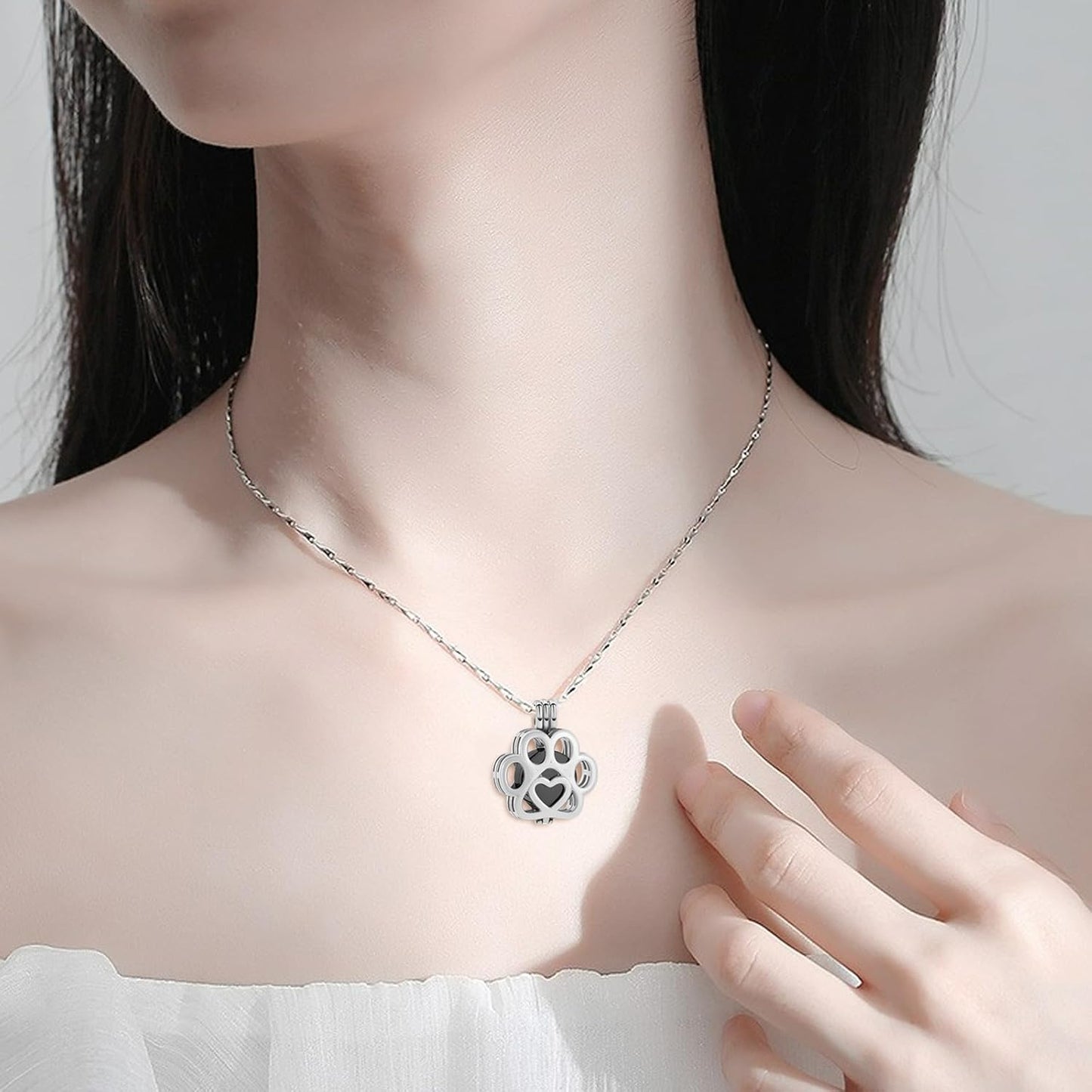 Imrsanl Pet Ashes Necklace Cremation Jewelry for Cat Dog Ashes Pendant Paw Print Urn Necklace for Women Men Keepsake Jewelry for Memorial Locket