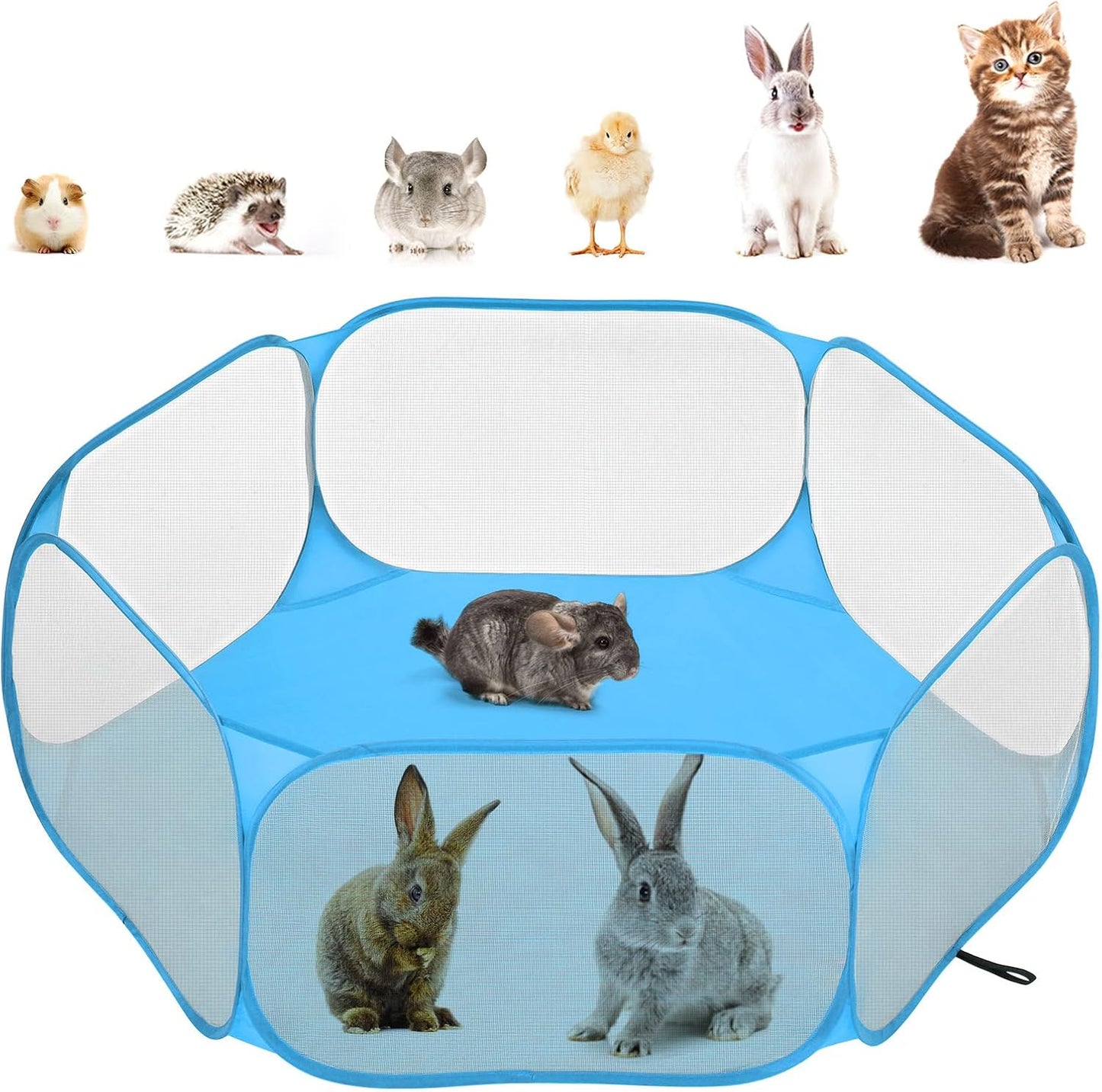 Pawaboo Small Animals Playpen, Waterproof Small Pet Cage Tent with Strong Steel Wire Frame, Portable Outdoor Yard Fence for Chick/Kitten/Puppy/Guinea Pig/Rabbits/Hamster/Chinchillas, Blue