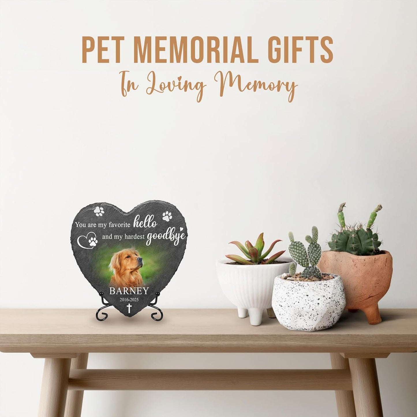 Memorial Dog Stone Pet Headstone with Photo | Personalized Cat Memorial Stones for Outside | Dog Memory Stone Deceased Pet Gifts for Owners | Best Remembrance Gift for Cats & Dogs Lovers