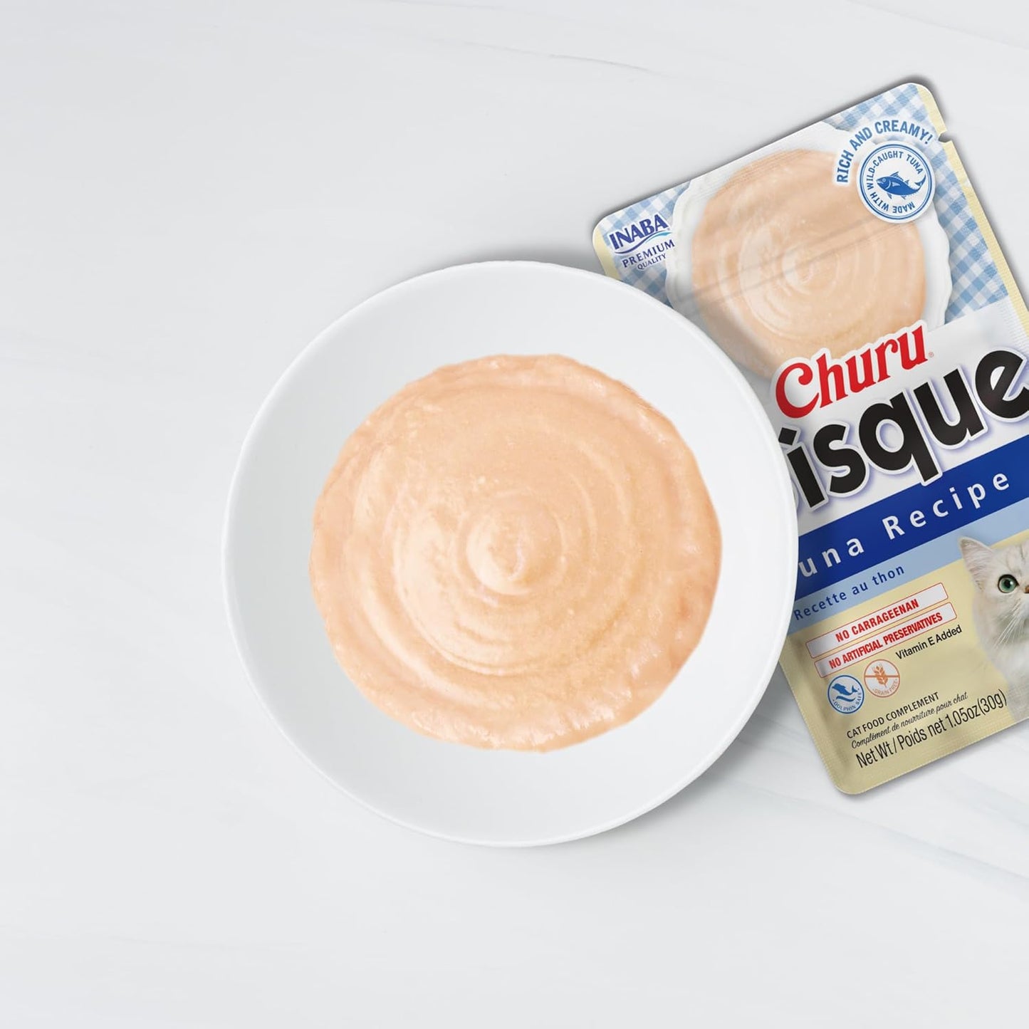 INABA Churu Bisque for Cats, Creamy Lickable Purée Side Dish with Vitamin E, 1 Ounce per Pouch, 15 Pouches, Chicken Variety Pack