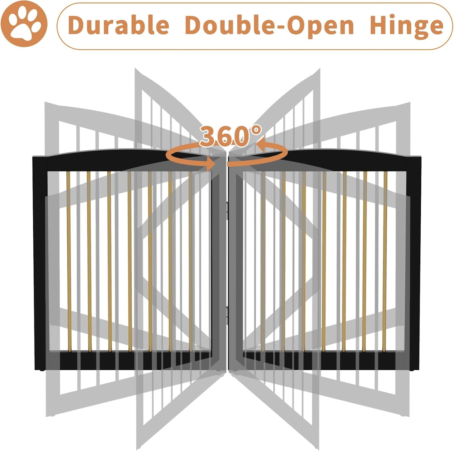 Freestanding Pet Gate for Dogs, Indoor Wooden Dog Gate for House, Extra Wide Foldable Dog Gate for Stair, Doorway, Hall, Support Feet Included, 120 Inch Wide, 6 Panels 32",Black&Gold