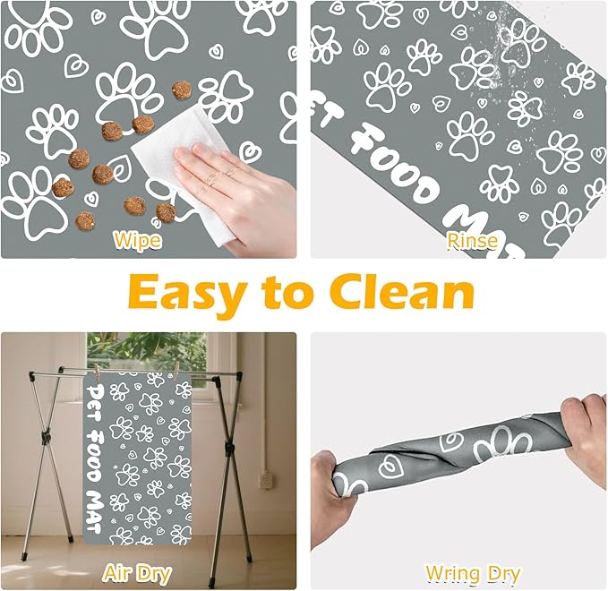 Pet Feeding Mat, Absorbent Cat Dog Mat for Food and Water Bowls Floors, No Stains Quick Dry Cat Dog Feeding Water Bowl Mats for Sloppy Drinkers, Pet Feeding & Watering Supplies (Grey, 12"x 20")