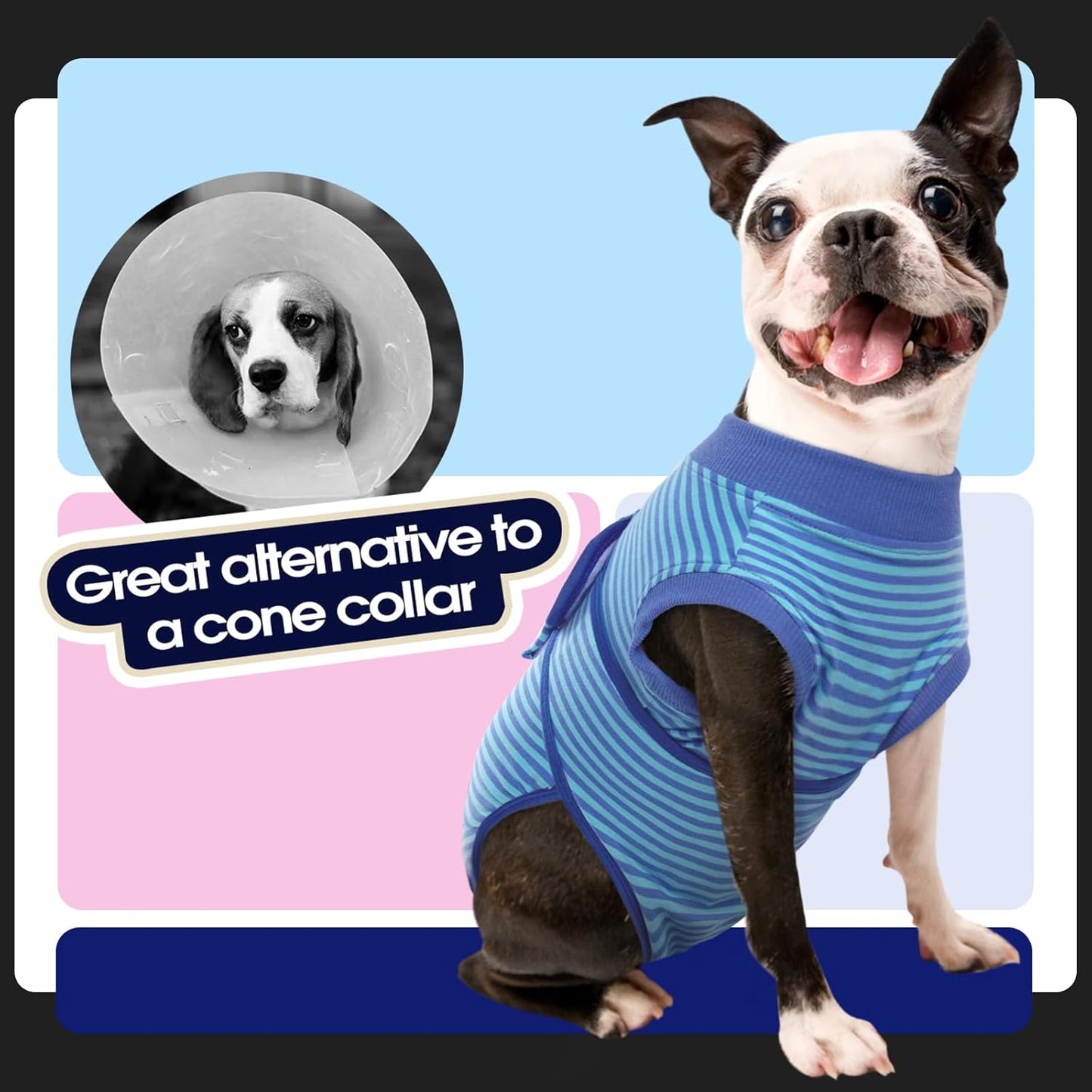 FUAMEY Recovery Suit for Dogs After Surgery,Soft Breathable Dog Bodysuit E-Collar & Cone Alternative Surgical Suit,Male Female Dog Neuter Spay Suits Anti Licking Wounds Onesie Navy Blue Strips M