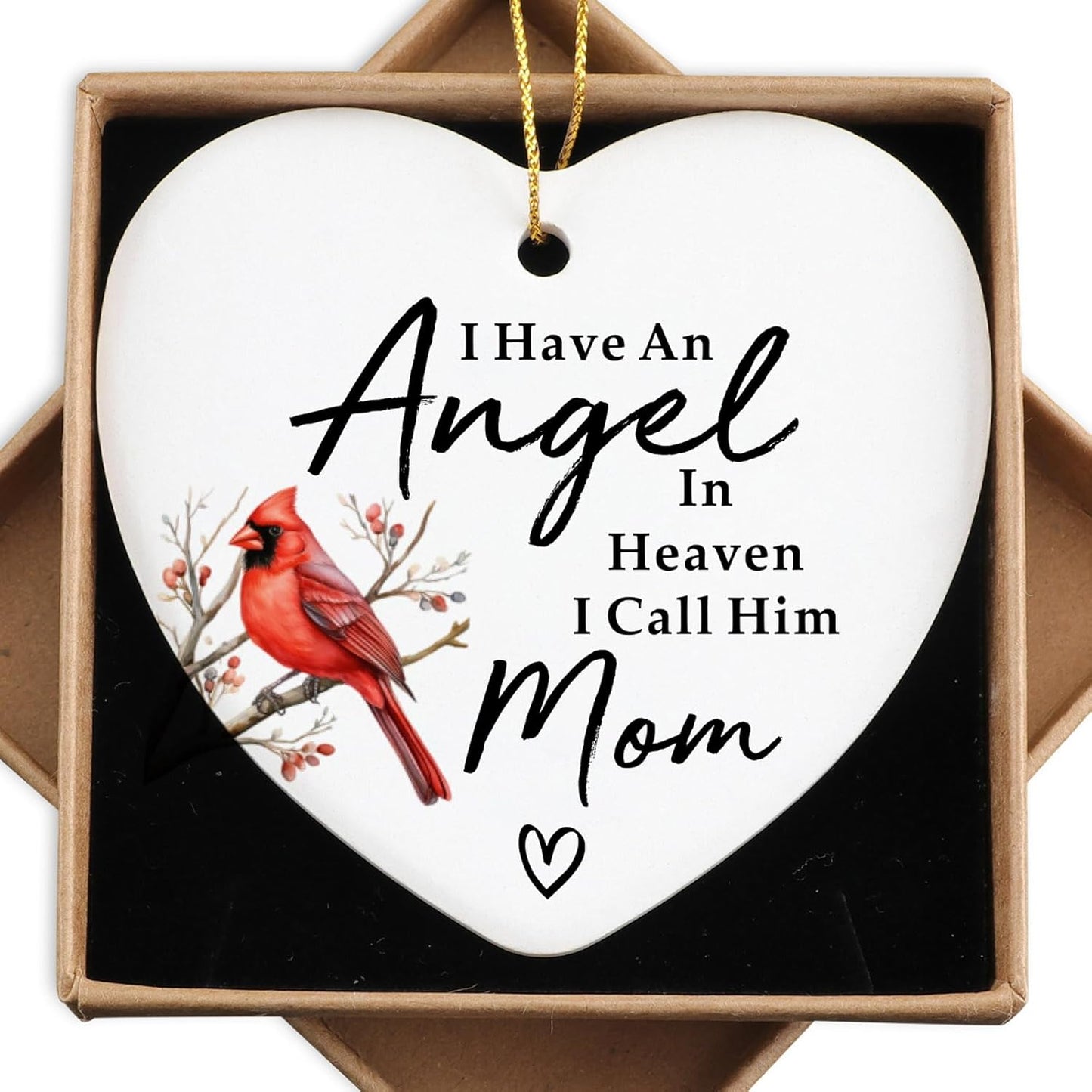 Memorial Gift for Loss of Mom - Heart Plaque Ornament Keepsake Sign With Red Cardinal - Sympathy and Bereavement Gift for Loss of Mother