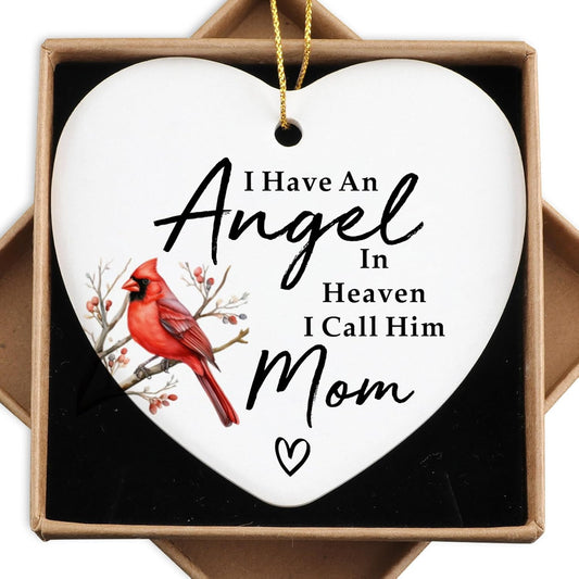 Memorial Gift for Loss of Mom - Heart Plaque Ornament Keepsake Sign With Red Cardinal - Sympathy and Bereavement Gift for Loss of Mother