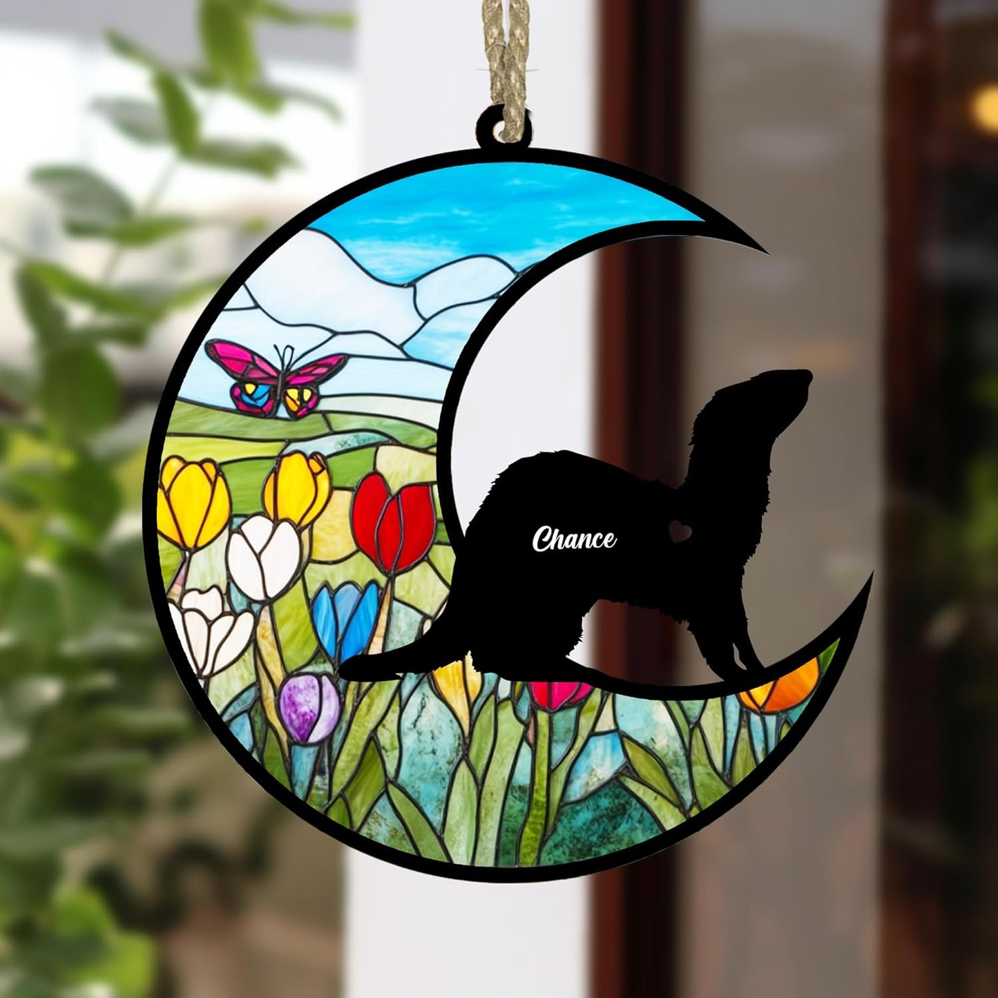 Personalized Ferret Memorial Suncatcher/Ornament - Custom Name Loss Ferrets Bereavement Ornaments, Stained Glass Light Catcher Sympathy Gift, Pet Remembrance Keepsake Memory Window Hangings