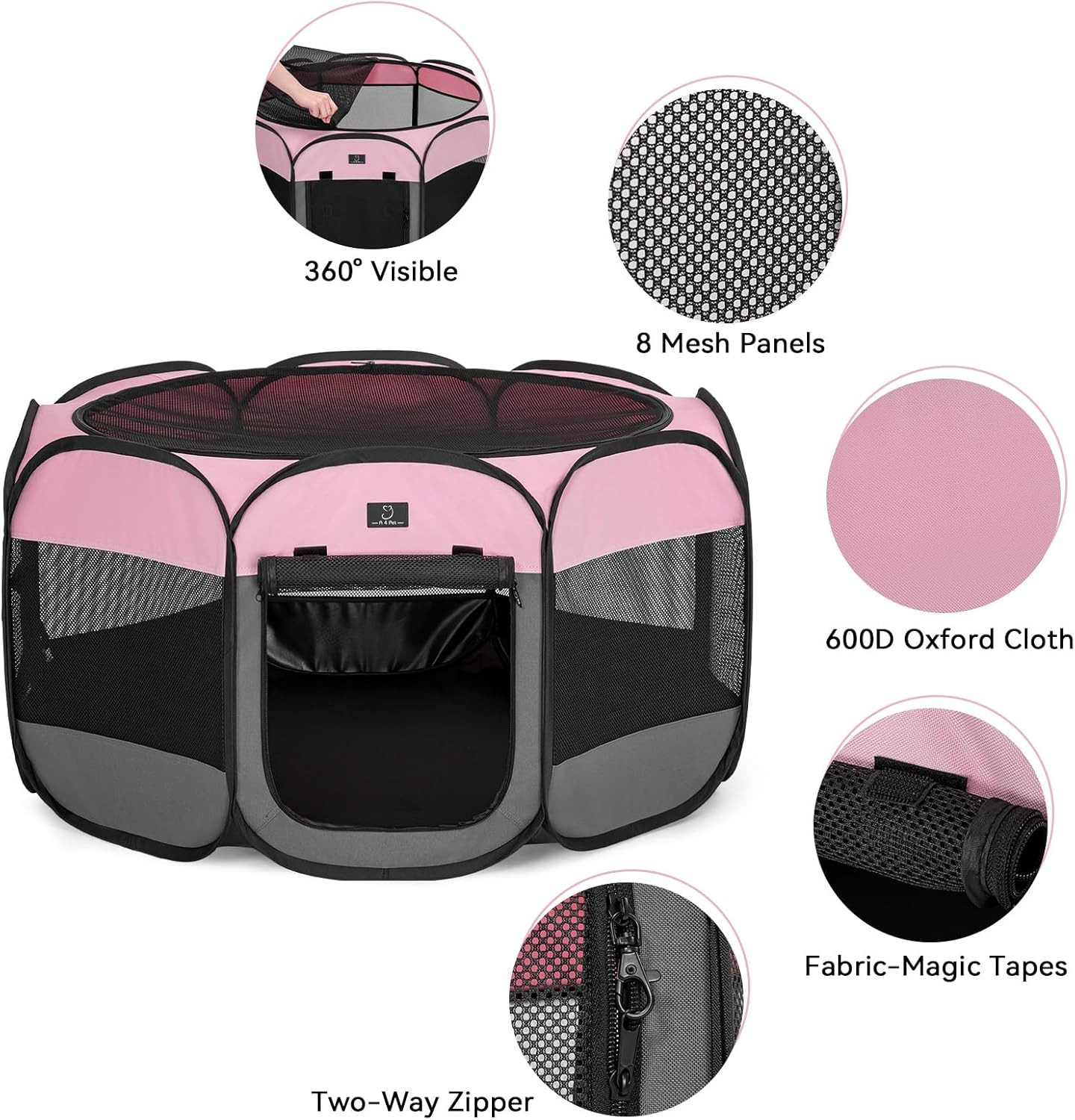 A4Pet Playpen for Dogs Indoor, 49” Dog Playpen Indoor with Bowl, Suitable for Puppies, Kittens, and Small Animals, Removable Zipper & Mesh Panel(19”W × 12”H)
