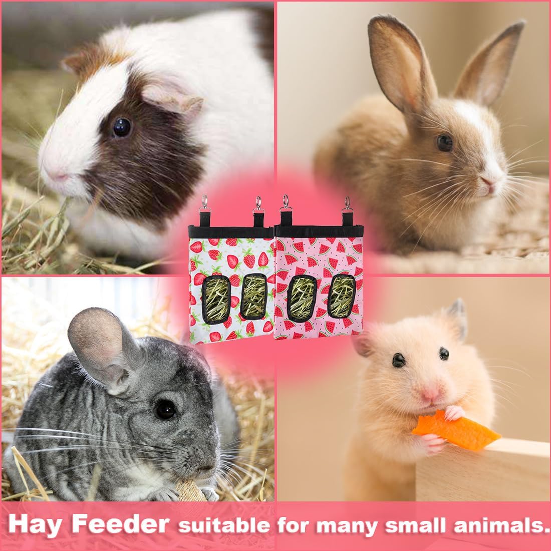 DZWLKJ Guinea Pig Hay Feeder, 2 Pack, 10 x 8 x 0.2 Inches, Stainless Steel, Rabbit Hay Bag, 600D Oxford for Small Pets,Chinchilla,Hamsters