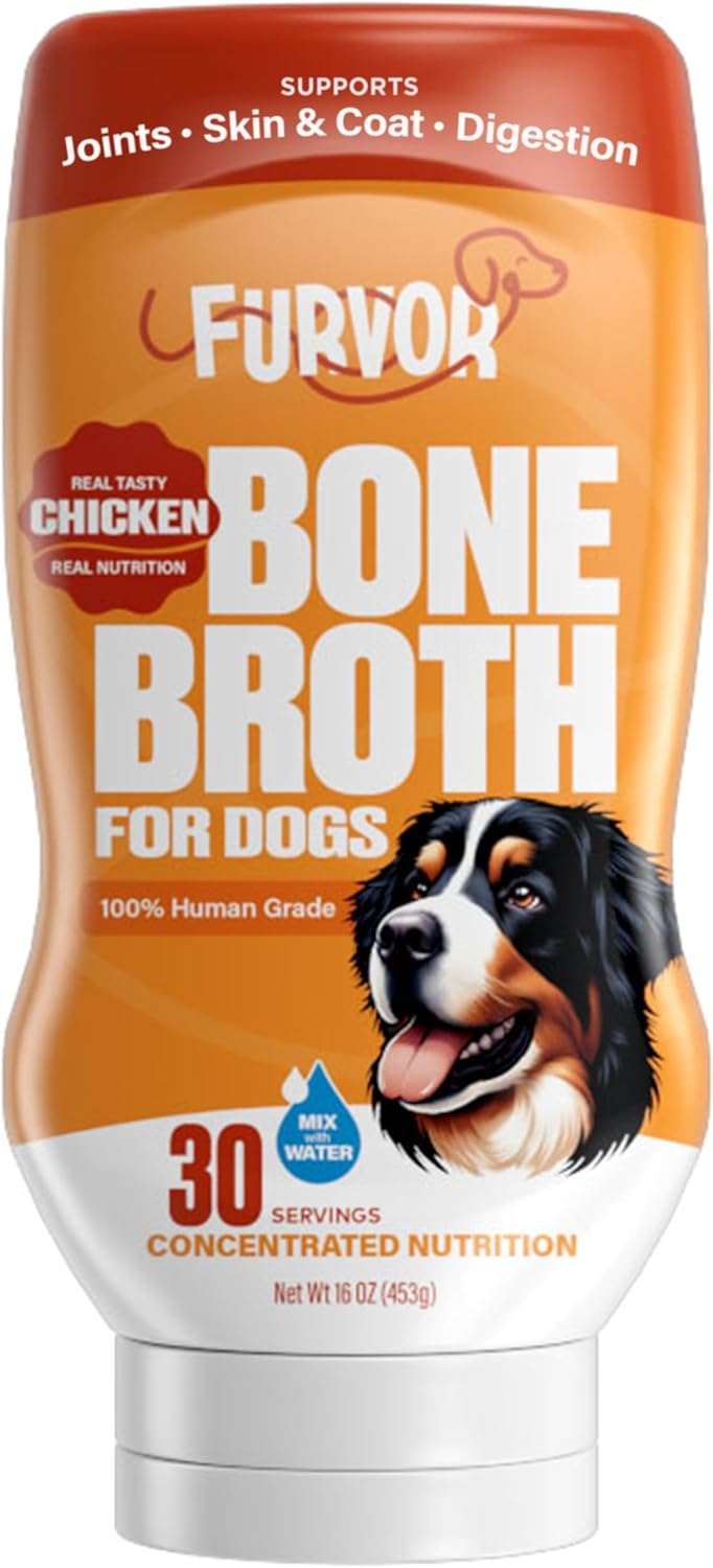 Chicken Bone Broth Concentrate for Dogs - Collagen Protein Supplement for Digestion, Mobility, Coat, Immune System, Joints - Healthy Dog Food Topper - Human Grade, Made in USA (16 oz, 30 Servings)