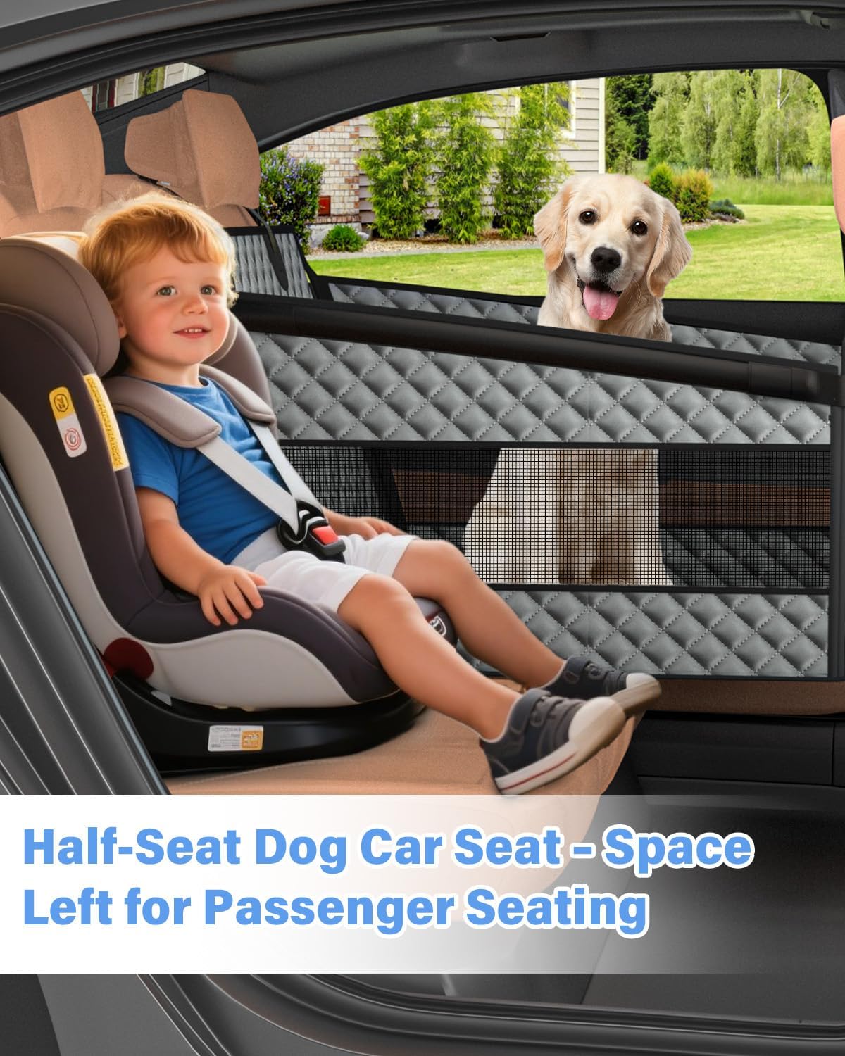 Dog Car Seat for Large Dogs, Back Seat Extender for Dogs, Foldable Pet Car Seat with Waterproof Oxford Fabric and Non-Slip Bottom, All-Around Protection and Strong Support, Grey