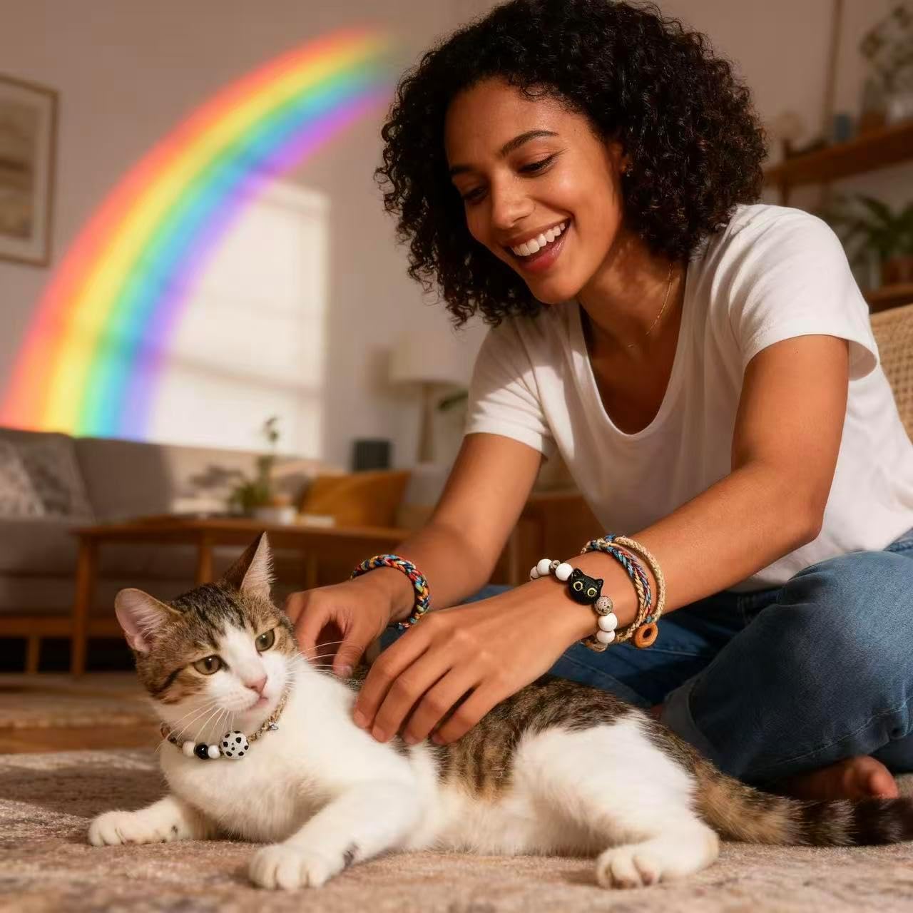 LINGYUAN 2 PCS Pet Memorial Gifts for Cats, Rainbow Bridge Bracelet for Beloved Cat Loss of Pet Remembrance Gifts