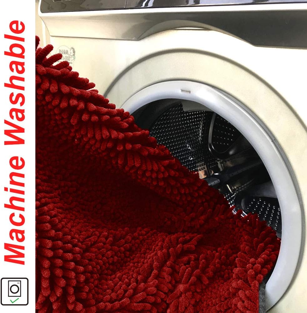 NJSBYL Pet Rugs Mats for Dog Cat Bathroom Door Rugs Shaggy Chenille Pet Area Rugs Petbed Ultra Soft Water Absorbent Machine Washable Dry (26 X 36 Inches, Deep Red)