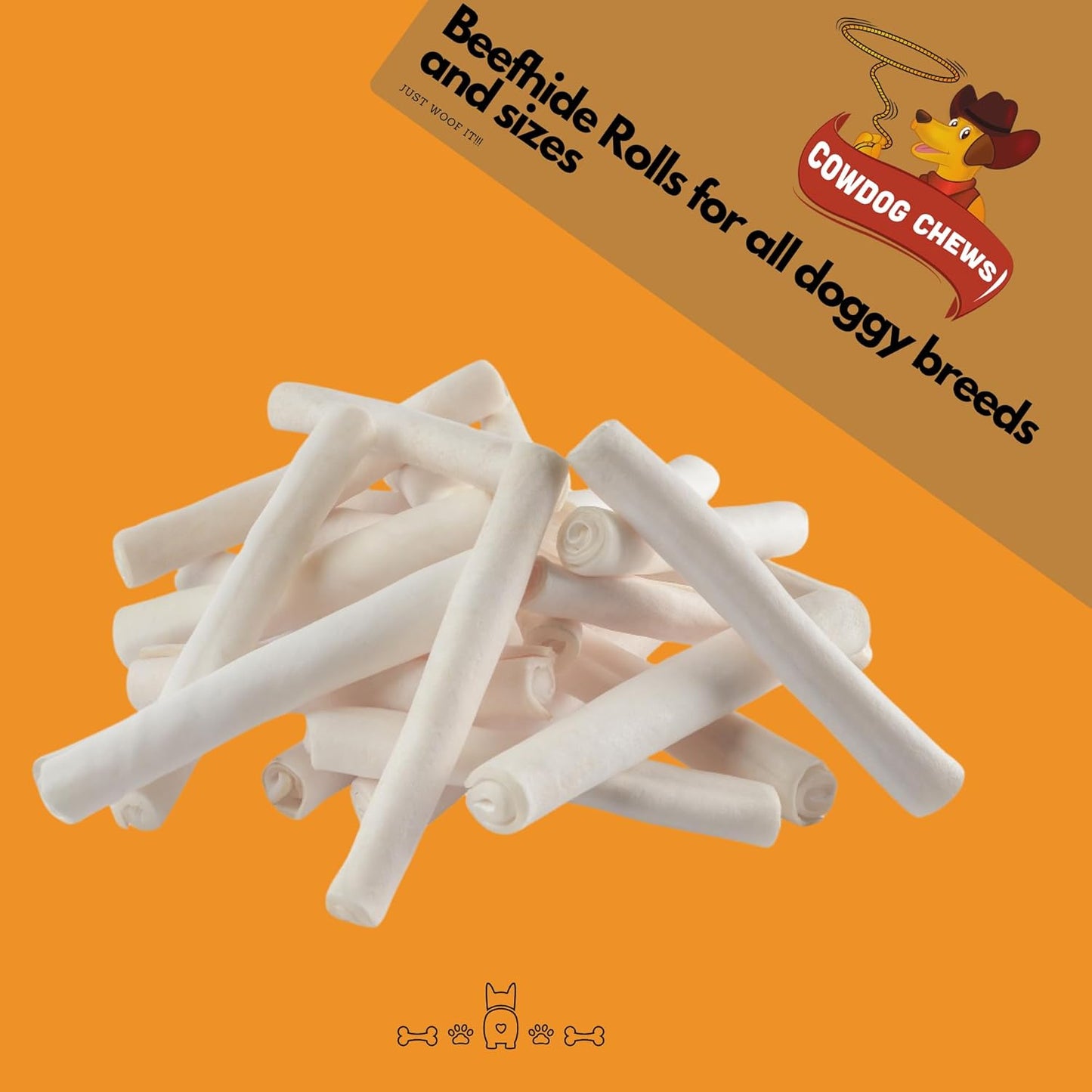 Cowdog Chews Beefhide Roll (7-8 inch) Long Lasting Dog Treat Bone, Great for Dental Health and Aggressive Chewers (20 Count)