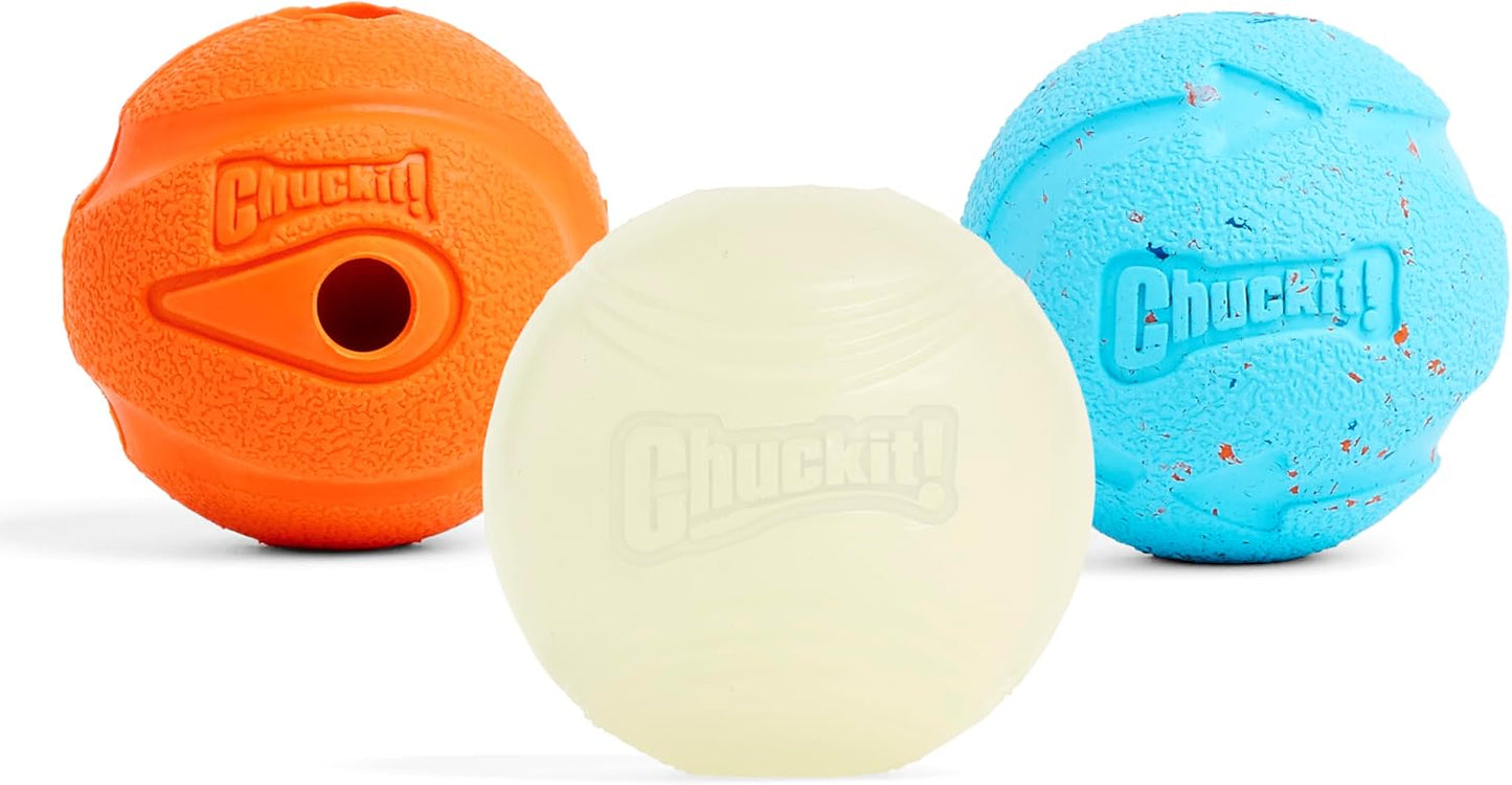 Chuckit Gen 1 Fetch Pack Dog Balls - Interactive Dog Toys, High-Bounce Fetch Ball, Floating Ultra and Rugged Balls, Durable - Size Medium, 2.5-inch Diameter, Set of 3
