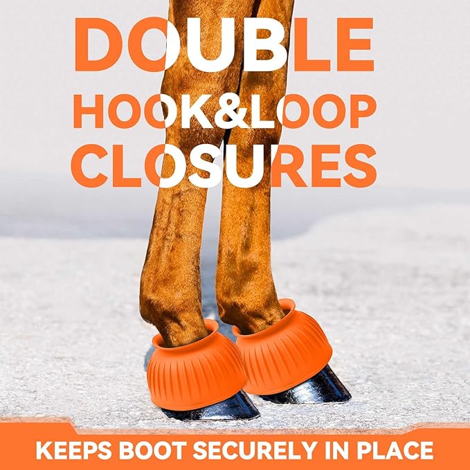 Abbylike Horse Bell Boots Protect Against Hoof Impact Trauma Rubber Bell Boots Horse Care for Turnout No Rub Design Comfort Quick Wrap Hook and Loop