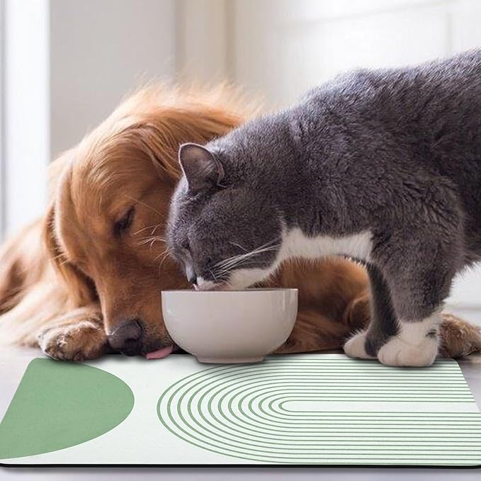Dog Food Mats for Floors Waterproof, Cat Water Bowl Mats Pet Feeding Absorbent Mat Placemats for Food and Water Green Bohemia 12 * 20 inch