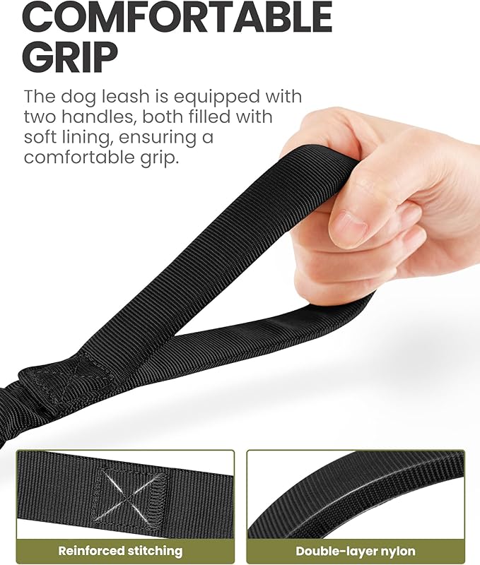 OutdoorMaster Bungee Dog Leash, Heavy Duty Dog Leash with Shock Absorption, 2 Padded Handles Training Leash, Improved Dog Safety and Comfort (Black, 4 FT)