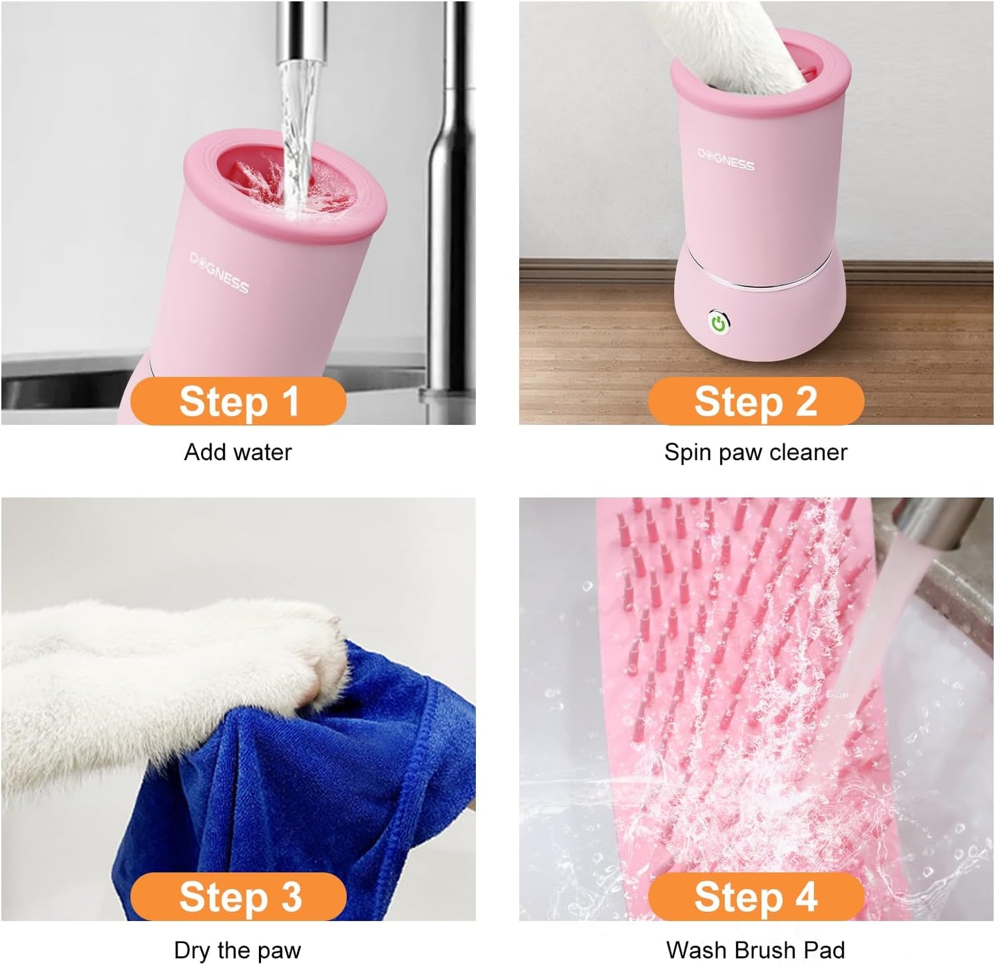 DOGNESS W01 Automatic Dog Paw Cleaner for Small to Medium Dogs (Pink)