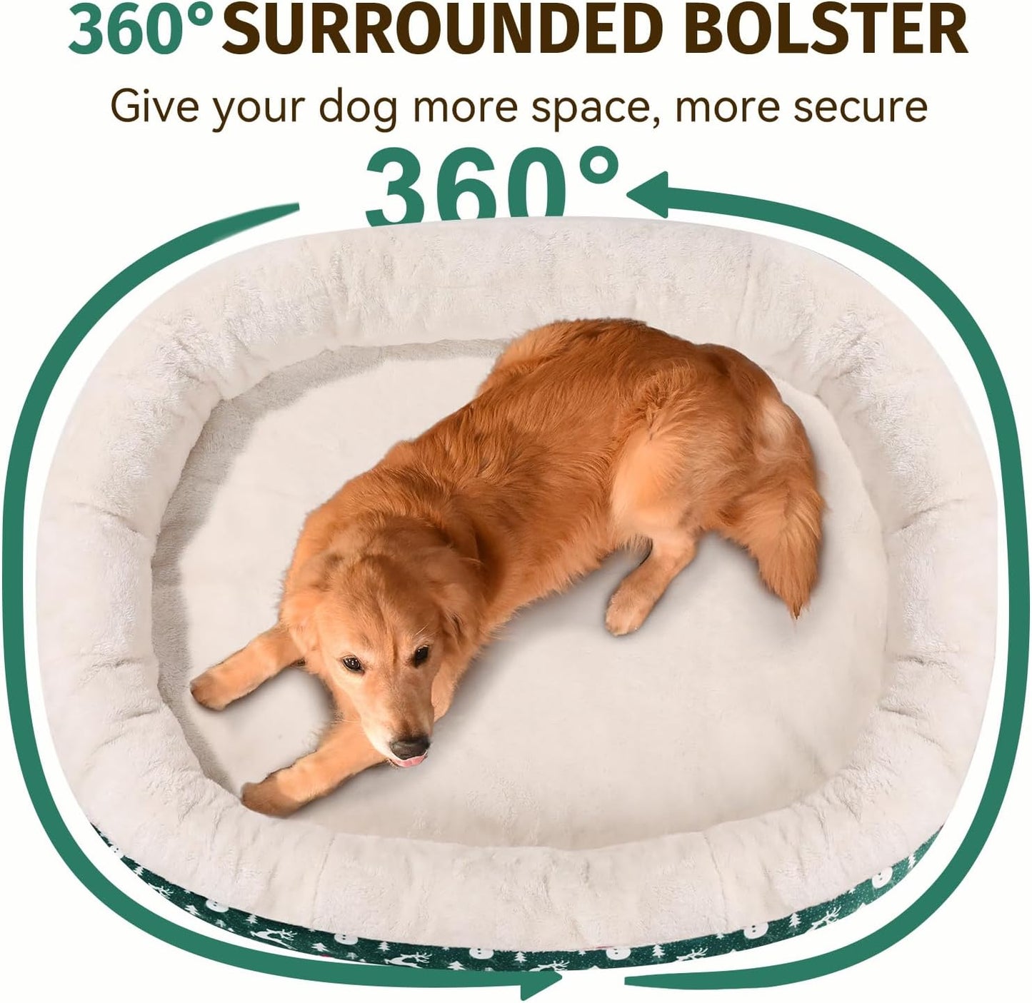 Orthopedic Washable Large Dog Bed: Memory Foam Waterproof Pet Bed with Bolsters - Removable Washable Cover for L XL XXL Large Sized Dog Bed - Non-Slip Bottom - Green